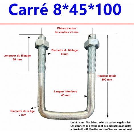 Collier carré à boulon d’angle M8 pour tube 45 mm, longueur 100 mm 45 100 50 299 g – Livraison gratuite
