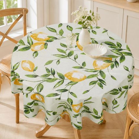 Citron Nappe De Table PVC Rond, Jaune Fleurs Nappes Antitache Imperméable Nappe Résistante Et Lavable pour La Cuisine, Anniversaire Salon FêTe Printemps été 120x120cm (1/5)