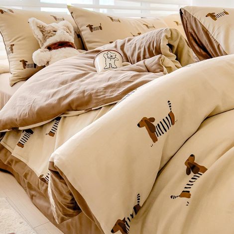 Housse de Couette 220x 240cm Marron Teckel Parure de Lit Teckel Chiens Ado 2 Personne Réversible Oeko-TEX Housse Couette en Microfibre avec Fermeture Éclair et 2 Taie d'oreiller 65x65cm (1/5)