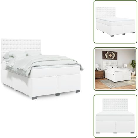 Sommier à lattes de lit avec matelas Blanc 140x190cm Similicuir - Sommier À Lattes De Lit - Sommiers À Lattes De Lit - Lit - Meuble De Chambre À Coucher (1/5)