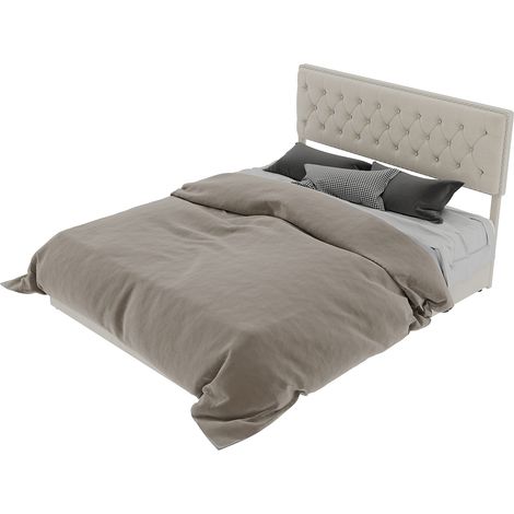 Lit moderne minimaliste moelleux, tête de lit confortable et douce, 160200CM, beige, meuble de chambre multifonction, lit à coffre haut avec vérin hydraulique, matelas non inclus.