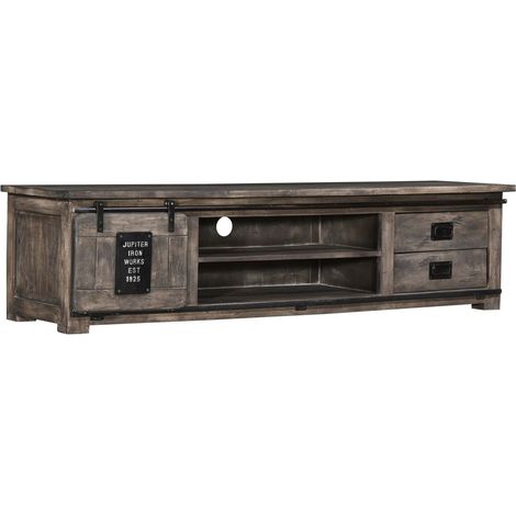 mobile TV in legno di Mango 200x55x50 grigio scuro laccato RAILWAY 236