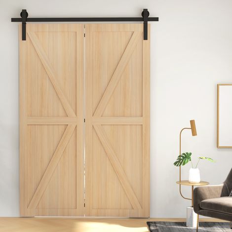 152,5 CM Quincaillerie de porte coulissante pliante kit de rails de porte de grange coulissante en acier pour 2 portes (1/5)