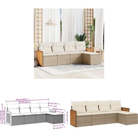 5-tlg. Garten-Sofagarnitur mit Kissen Beige Poly Rattan - Gartensorte - Gartenmöbelset - Outdoor Möbel - Lounge Set - Rattan Gartenmöbel - Home & Living (1/3)