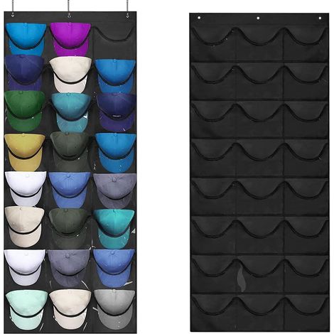 Estante para gorras de pared, soporte para sombreros, organizador de gorras de pared con 24 bolsillos, almacenamiento de gorras de pared (1/4)