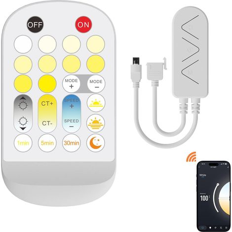 LED Contrôleur pour CCT Ruban LED COB, avec APP Contrôle, IR Télécommande, Mémoire Fonction, Minuterie Fonction pour Bande Lumineuse LED 3 Broches vers 2,4G Wi-Fi Connexion, DC12V 24V (1/5)
