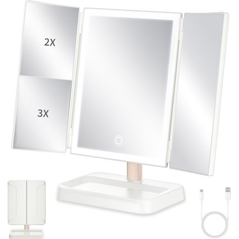 Beleuchteter Schminkspiegel, 1-fach/2-fach/3-fach vergrößernder Schminktisch – LED-Standspiegel – beleuchtetes Licht – Make-up-Kosmetikbüro