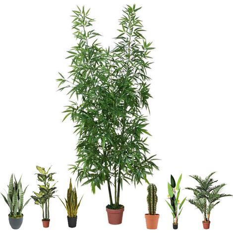 Künstlicher Bambus 200 cm mit Topf Plastikpflanzen zur Gartendekoration für Innen- und Außenbereiche