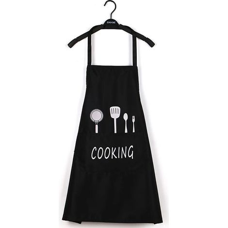 Tablier de cuisine imperméable et résistant à l'huile, avec poches, pour femme et homme adulte. Idéal pour la maison, le jardinage, les repas, le barbecue et la salle à manger (noir). (1/5)