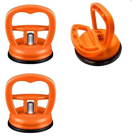 Lot de 3 extracteurs de bosses de voiture de couleur orange - Mini ventouse - Kit de débosselage et kit de réparation de bosses - Poignée de levage pour carrosserie de voiture, verre, carrelage (1/5)