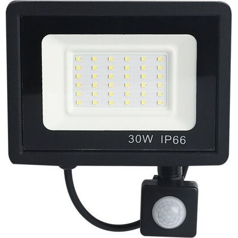 30 W outdoor floodlight with motion detector, 6,500 K cold white light, 36 ultra-bright LED spots, 2,700 lm, waterproof IP66. (1/5)