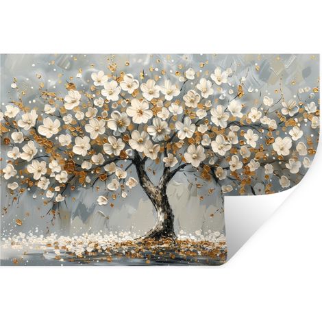 Wall Sticker Tree - Flowers - White - Nature - Art 60x40 cm