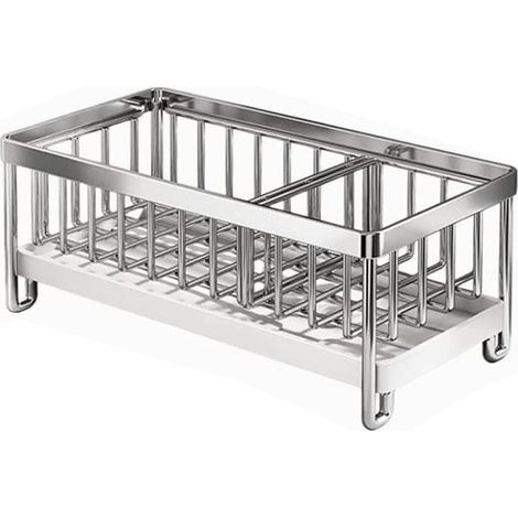 Porte-éponge de cuisine - Organisateur d'évier en acier inoxydable - Système de rangement multifonctionnel - Avec bac égouttoir - Couleur principale - Pour évier - 1 pièce (1/5)