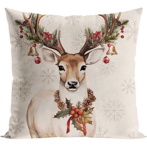 Vintage-Kissenbezug mit Hirschmotiv, 40 x 40 cm, beige (1/4)