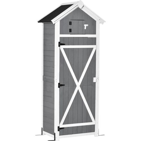 Gartenschrank mit Tür und Dach, Geräteschuppen aus Holz, grau, 78x52,5x182cm, ideal für Gartenlagerung & faltbaren Tisch (1/5)