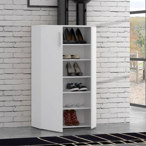 Mobile multiuso scarpiera 2 ante con 5 ripiani colore bianco Lucio 69x34x120H