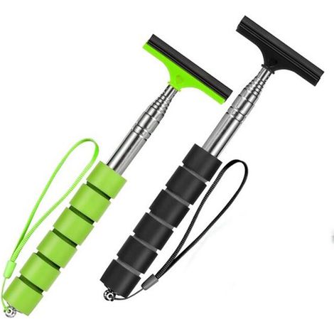 Juego de 2 limpiaparabrisas para espejos retrovisores y parabrisas, de acero inoxidable, retráctiles, color negro/verde. (1/5)