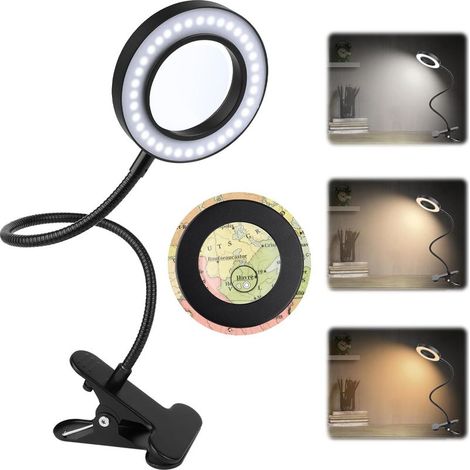 5-fache Clip-On-Lupe, 360° flexibel mit Licht, 3 Farben, 10 Helligkeitsstufen, für Büro, Studium, Lesen, Hobbys und Basteln [Energieklasse D] (1/5)