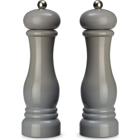 Lot de 2 moulins à épices en plastique ABS, broyeur en céramique, moulin manuel, idéal pour les épices telles que le poivre, le sel et le piment, gris, 21 cm (1/5)