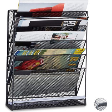 Porte-revues mural porte-journaux porte-magazines 6 casiers 40 x 32 x 10 cm noir (1/4)