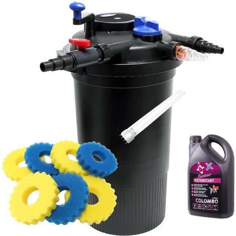 Filtre Bassin Sous Pression, + ampoule, mousses et bactéries rechange UV 18W, Max 30000l sans poissons (1/5)