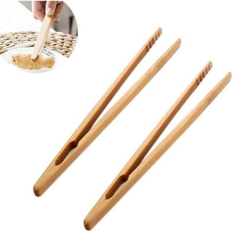 2x Pince à Toasts en Bambou, 18 cm, pour grille-pain et baguettes, ustensile de cuisine écologique et ergonomique