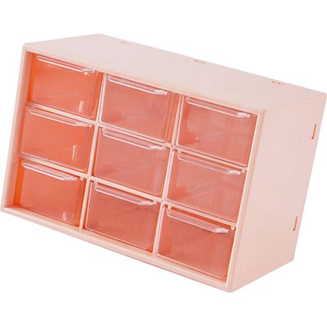 Coffret rangement bureau anti-poussière en plastique polyvalent avec 9 tiroirs organisateur fournitures maquillage bijoux divers rose 18x9.8x11.8 cm 1 pièce (1/4)