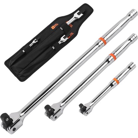 3 Pièces Clé Articulée, Jeu De Clés Manuelles, 1/4", 3/8", 1/2", Tête Flexible, 16cm, 25cm, 40cm Manche Pour Douilles Réparation Auto Écrous De Roue Maison Et Atelier (1/5)