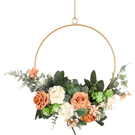 Guirlande De Décoration - Couronne En Plastique Avec Roses Simulées - Pour Porte Mur Fenêtre - Diamètre 45 Cm - 1 Pièce (1/5)