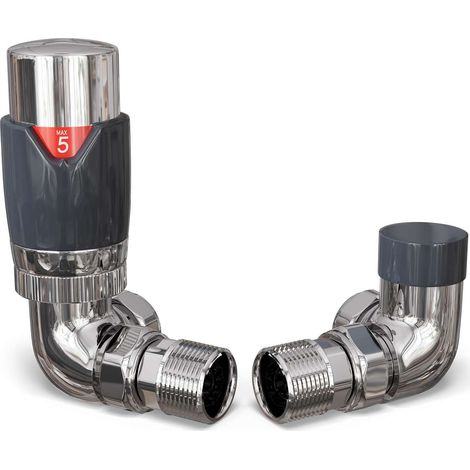 Talus Flair - Anthracite Thermostatic Radiator Valve & Lockshield Corner 8mm