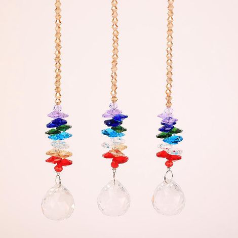 arc En Ciel Cristal Suncatcher Ornement Suspendu Octogon Pendentif Chakra Pour Dcoration De Jardin, Lot De 3 (1/5)