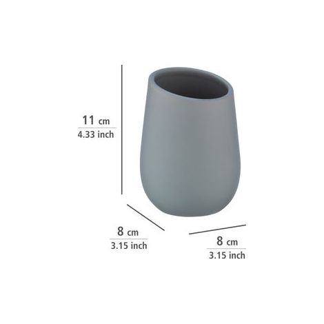 Distributeur de savon Badi WENKO céramique gris 2 pièces ensemble salle de bain design porte-brosse à dents verre à dents accessoires salle de bain gris distributeur de savon pratique et élégant (1/5)
