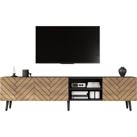 Meuble TV bas 180 x 33,5 x 45 cm, avec système de gestion des câbles et charnières silencieuses, pour téléviseurs de 75 pouces. (1/3)