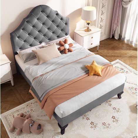 letto 90x200 imbottito con testiera in velluto grigio HAVRYA (1/5)