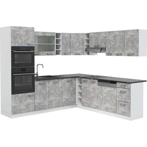 Eckküche R-Line, Beton/Weiß, 247 x 237 cm, AP Anthrazit, Vicco