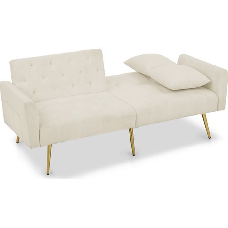 Divano a 2 posti Teddy beige con schienale reclinabile a 3 posizioni e 2 cuscini (1/5)
