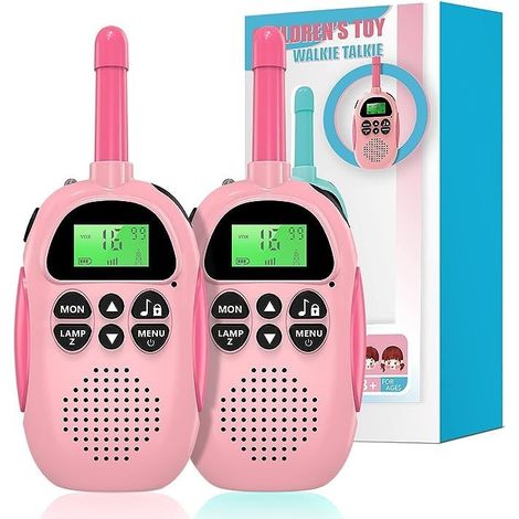Walkie-Talkie-Gegensprechanlage für Kinder, wiederaufladbar, 2-Wege-Radio, 3 km Reichweite, Spielzeug für junge Mädchen, 16 Kanäle, Vox-Scan, Outdoor-Abenteuer, Camping, Wandern, 2er-Set, rosa Farbe (1/4)