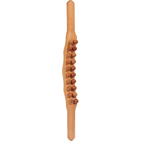 Bâton de massage en bois hêtre, double rangée 20 perles pour points de trigger, outil de relaxation musculaire cou dos. (1/5)