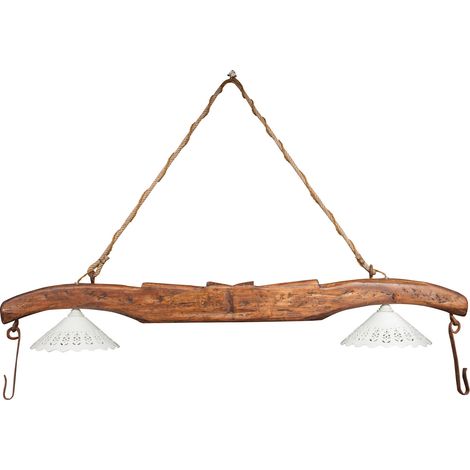 Solid linden wood made and complete with two ceramic lampshades made from hand-worked yoke chandelier . Made in Italy