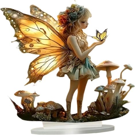 Centre de table décoratif féerique en acrylique, papillon, léger, en 2D, avec base imperméable, pour décorer une étagère de bureau. (1/5)