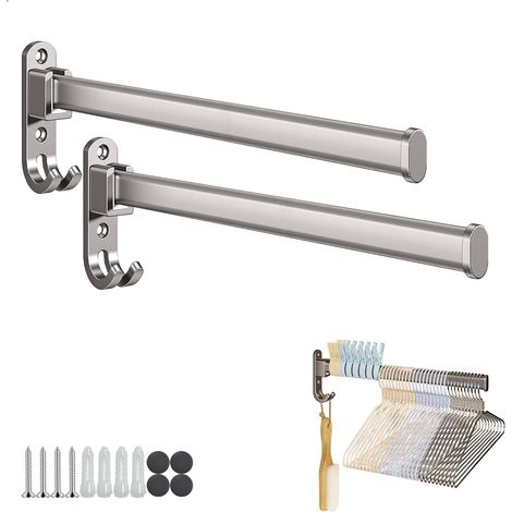 Étendoir à Linge Mural, 2 Pièces Etendoir Mural Rabattable à 90°, Sechoir Linge Mural avec 2 Crochets, Porte Serviette en Aluminium, Porte-vêtements pour Balcon, Salle de Bain, Chambre, Hôtel (1/5)