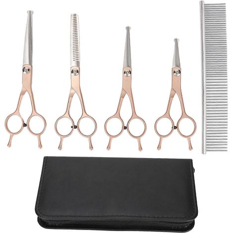 5-teiliges Hunde- und Katzenpflegescheren-Set, Edelstahl, abgerundete Sicherheitsspitzen, professionelles Haustierwerkzeug, 5er-Set, abgerundete Spitzen, robust und präzise (1/5)