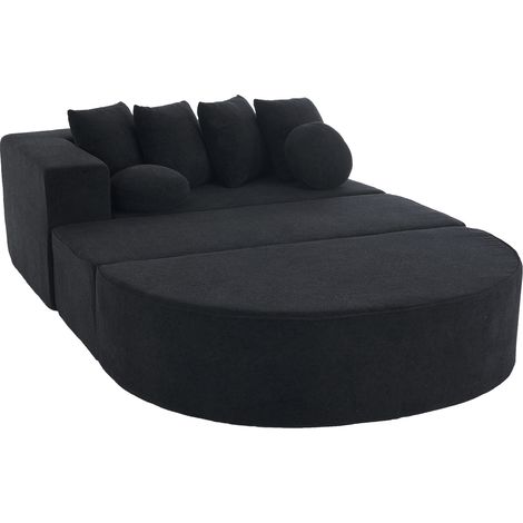 Sofá modular de chenilla negro con espuma de alta densidad, sin montaje, 263 x 171 x 66 cm (1/5)