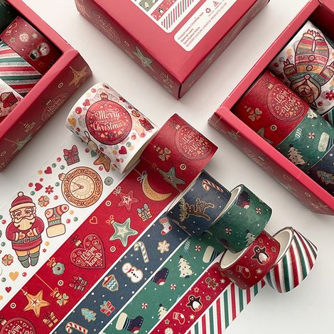Ruban adhésif décoratif de Noël, ruban pour carnets, matériel de décoration pour cadeaux de Noël, boîte de 6 rouleaux