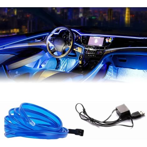 Bande lumineuse LED intérieure pour voiture 3m, flexible avec câble USB, lumière d'ambiance néon bleue universelle unique (1/5)