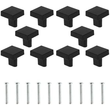 Lot de 10 poignées de porte carrées en alliage de zinc avec vis pour armoire, tiroir, commode - Noir (1/5)