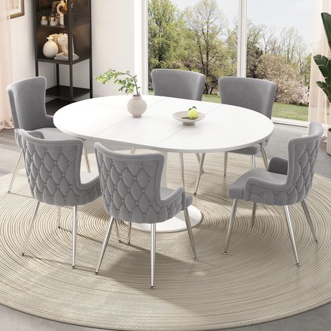 6er-Set Esszimmerstühle 55x49x85 cm Samt Grau mit Armlehnen (1/5)