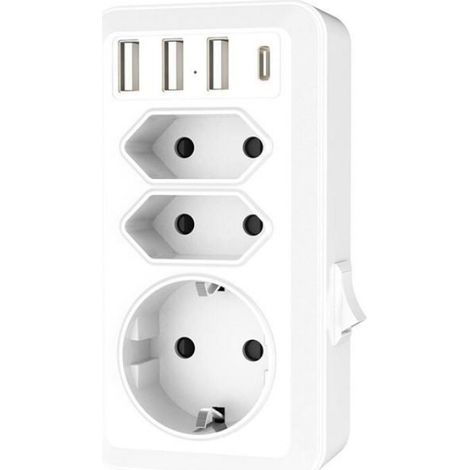 Multiprise USB mural - 7 en 1, 3 sorties AC 16A 3800W, 3 USB 5V/3.4A + 1 Type-C, maison/bureau/voyage - multiprise Étiquette (1/4)