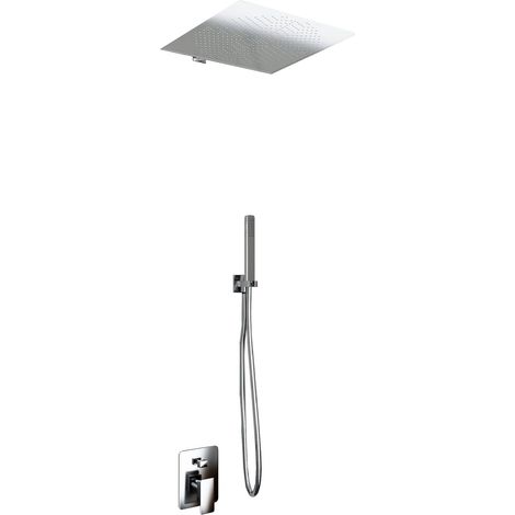 Kit Doccia 2 Vie Soffione Acciaio Inox Slim 2 mm + Braccio Doccia + Presa Acqua + Flessibile + Doccino Soffione 40x40 cm con Braccio da Parete (1/4)