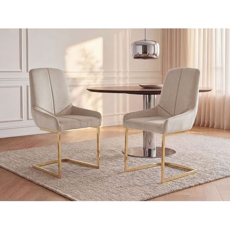 Sedia in Velluto e Metallo Dorato Beige - Lotto di 6 - BERLONA (1/4)